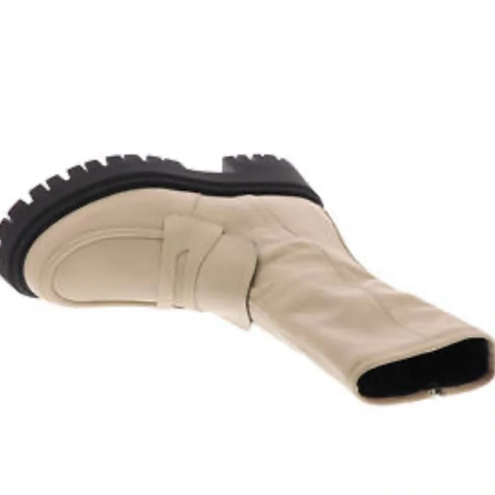 NWT NIB Free People Madison Leather Loafer Platform Boot Light Tan 38 Side Zip - Picture 6 of 6